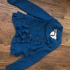 Turquoise Anthropologie wool jacket.